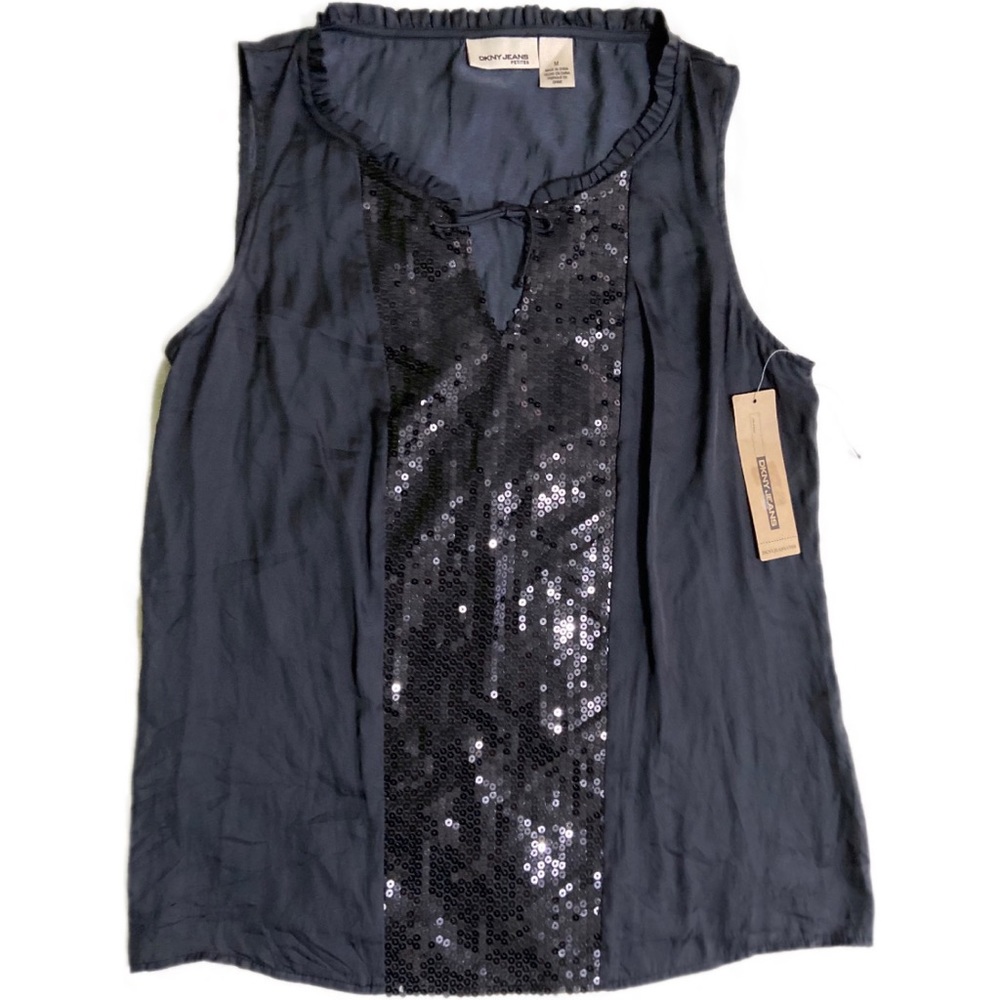 BOGO NWT DKNY Black Sleeveless Top with Sequin- M